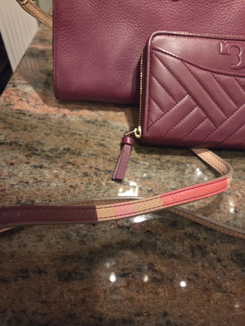 Tory Burch Berry-Burgundy Leather Crossbody Bag and Wallett Set